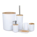 MisFox 6 Pieces Bamboo Bathroom Accessory Set, Stylish Eco-friendly Bath Accessories Include Soap Dispenser, Trash Bin (4L), Toothbrush Holder, Tooth Mug, Toilet Brush & Soap Dish