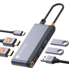 NOVOO Stations d'accueil USB C Double Moniteur, Dock USB C 6 en 1 vers Dual HDMI, 100W PD, 3 x USB, Hub USB C vers HDMI 4K Tripler Affichage pour Dell, HP, Lenovo, ASUS, Microsoft