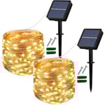 Solcellslingor för utomhusbruk, 2-pack 100 LED solcellslampor för trädgård, vattentäta 12 m/40 fot 8 lägen för uteplats, trädgårdsfest, bröllop (varmvit)