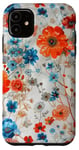 Coque pour iPhone 11 Motif floral d'été bleu corail turquoise orange sur blanc