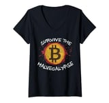 Womens Survive the Halvecalypse Bitcoin Halving Satoshi HODL V-Neck T-Shirt