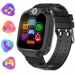 PTHTECHUS Kids Smart Watches for Boys Girls Phone Game Smart Watch for Kids [1GB Micro SD Included] Children Music Player SOS Camera Alarm Clock Birthday Gift (X6 Black)