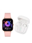 Reflex Active Series 23 Rose Gold Plated Pink Strap Smart Watch and True Wireless Sound Earbud Set, One Colour, Women