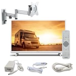 PHILIPS PACK TV LED 24-- 60cm Téléviseur HD 12V Tuner SAT Blanc Camping-car + Support Double bras
