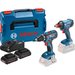 Pack de 2 outils 18V (GSR18V28/GDX180) + 2 batteries 4Ah + chargeur + coffret l-boxx Bosch Noir