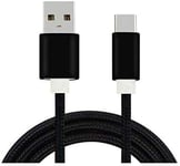 Just Accessories - Extra Strong 3M Black Fabric Braided USB Type C USB-C Charger Cable For Xperia XZ Premium / L1 / XA1, Samsung Galaxy A3, A5,2017 ONLY OnePlus 3T 5