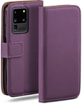 MoEx Flip Case for Samsung Galaxy S20 Ultra / 5G, Mobile Phone Case with Card Slot, 360-Degree Flip Case, Book Cover, Vegan Leather, Indigo-Violet