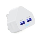 ameego Dual 2AMP/2000mAh Rapid Double Speed Universal USB Charger With Smart IC UK Plug For iPhone/iPad/iPod/Samsung Galaxy Tab/HTC/Windows Phone/Tablet & USB Socket Devices -White
