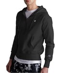 Champion Men's Reverse Weave Full-Zip Hoodie Sweatshirt, Black/Left Chest C Logo & Sleeve Patch, Large