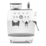 Smeg, Machine à Café Expresso Manuelle EGF03WHEU, avec Broyeur à Grain Intégré, Thermoblock, 4 Niveaux de Température, Buse Vapeur et Manomètre, Réservoir 1 L, Dimensions Compactes, 1350W, Blanc