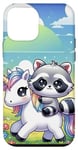 Coque pour iPhone 12 mini Kawaii Raccoon on Unicorn Daydream
