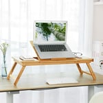 Songmics - Table de lit pliable,Petite table en bambou pour ordinateur portable,pour Gaucher et Droitier, Plateau ajustable 5 positions, 72 x (21-29)
