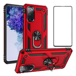 Asuwish Phone Case for Samsung Galaxy S20 FE/S20fe 5G/S20 fan edition/S20 Lite with Tempered Glass Screen Protector Stand Ring Holder Shockproof Silicone Heavy Duty Kickstand s20fe s20fe5g Red