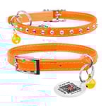 Katthalsband Läder Glamour Strass Orange