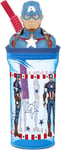 Tataway in viaggio si cresce Marvel Avengers Captain America 360 ml Verre bleu pour enfant en plastique avec paille et figure 3D du personnage