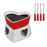 Heart Shape Ceramic Cheese Chocolate Tea Light Melted Chocolate Candle Set Fondue Pot & 4 Forks 320 Ml, Fondue Kit,A