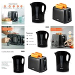 BLACK 1.7LTR ELECTRIC CORDLESS KETTLE & 2 SLICE WIDE SLOT COOL TOUCH TOASTER SET