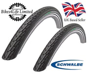 2 Schwalbe 700 x 35c Road Cruiser Cycle Tyres Refective Strip & Presta Tubes