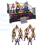 WWE Mini Wrestling Figurspelset Brottningskämpar Leksaker med Kvadratisk Ring & Tillbehör Roliga Miniatyrfigurer Kampfigurer Present Hög Kvalitet 636-C Four Square Arena
