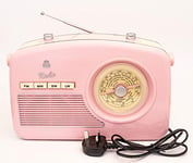 GPO Rydell Retro Portable Radio, 4-Band FM/MW/SW/LW Frequency Vintage Radio, Vintage Radio with Retro Dial Face, Loud Speaker, Mains/Battery Operated, Pink
