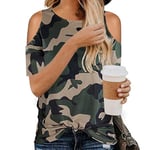 Women Summer Cold Shoulder Leopard T Shirt Tops Casual Loose Camouflage Xl