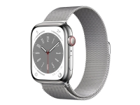 Apple Watch Series 8 (GPS + Cellular) - 45 mm - rostfritt stål i silver - smart klocka med milanesisk loop - handledsstorlek: 150-200 mm - 32 GB - Wi-Fi, LTE, Bluetooth, UWB - 4G - 51.5 g