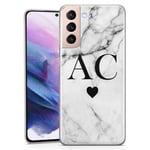 TULLUN Personalised Phone Case for Samsung Galaxy S20 plus - Clear Soft Gel Custom Cover Grey Black Marble Individual Style Initials Name Text - Black Heart