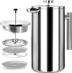 KICHLY Cafetiere 8 Cup Stainless Steel French Press Coffee Maker, Coffee Press w