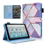 Previous Kindle Fire HD 10 Tablet Case 9th Generation/7th Generation/5th Generation (2019/2017/2015 Release), PU Leather Stand Cover Protective Case with Auto Wake/Sleep, Grid marble