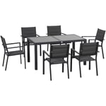 Ensemble de jardin 6 personnes chaises empilables table extensible 150/210L cm alu. teslin gris