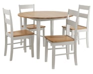 Habitat Chicago Solid Wood Round Table & 4 Off White Chair