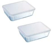 Pyrex Dish with Plastic Lid - Rectangular 1.5L Cook & freeze Container 2pcs set