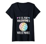 Womens V is for Volleyball Valentine Love Valentine's Day Tie Dye V-Neck T-Shirt