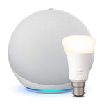 Echo (4th generation) | With premium sound | Glacier White + Philips Hue White Smart Bulb (B22), Works with Alexa