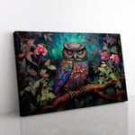 Owl Art Deco Canvas Print for Living Room Bedroom Home Office Décor, Wall Art Picture Ready to Hang, 76x50 cm (30x20 Inch)