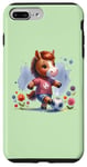 Coque pour iPhone 7 Plus/8 Plus Adorable cheval jouant au football sur fond vert