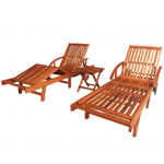 Helloshop26 - Lot de 2 transats chaise longue bain de soleil lit de jardin terrasse meuble d'extérieur avec table bois d'acacia solide