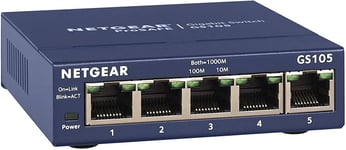 NETGEAR 5 Port Gigabit Network Switch GS105 | Ethernet Switch | Ethernet Splitter | Plug-and-Play | Silent Operation | Desktop or Wall Mount