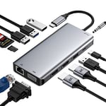 GIISSMO Station d'accueil USB C 12 en 1 Hub USB C avec Dual 4K HDMI, VGA, Ethernet RJ45, 2 x USB 3.0, 2 x USB 2.0, 100 W PD et TF/SD, AUX 3,5 mm pour MacBook Pro/Air et plus d'appareils de type C