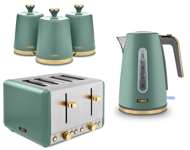 Tower Cavaletto Jade Kettle 4 Slice Toaster & Canisters Matching Set of 5 Green