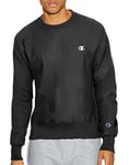 Champion Men's Crewneck, Reverse Weave, Heavyweight Fleece Sweatshirt, Black Left Chest C, XL