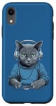 Coque pour iPhone XR Casque D'écoute Musicien Chat Bleu Russe Chat Gamer Chats