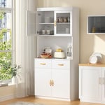 VOWNER Buffet Cuisine, Vaisselier, Armoire Meuble, 2 Étagères Réglables, 2 Tiroirs, 80L x 40W x 180Hcm, MDF (Blanc)
