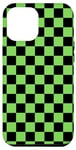 iPhone 14 Plus black & Green Classic Checkered Pattern Checker Checkerboard Case