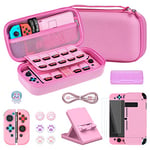 Younik Switch Accessories Bundle, 16 in 1 Accessories Kit Includes Switch Carrying Case, Protective Case Cover for Console & J-Con, Screen Protector, Adjustable Stand, Switch Game Case and More(Pink)