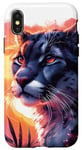 Coque pour iPhone X/XS Cougar noir cool coucher de soleil lion de montagne puma animal anime art