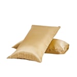 N / A Satin Pillow Cases Silk Pillow Covers with Envelope Closure, Soft and Cozy, Wrinkle Resistant Pillowcase Set of 2, Gold