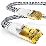CSL CAT 7 Câble réseau plat 40 Gbits – Gaine en coton – Câble réseau LAN – Câble patch de données – Câble Ethernet CAT.7 Gigabit RJ45 – Vitesse 10 000 Mbits – Câble plat – Câble de pose 25 m