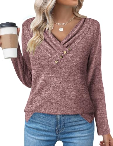 Neer Lot De 4 T-Shirts Pour Femme, Col En V, Manches Longues, Décontractés, Coupe Ample, Basiques, à Superposer, Ourlet Droit(Noir, Blanc, Gris Clair, Kaki,M