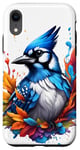 Coque pour iPhone XR Écran anti-éclaboussures coloré Blue Jay Portrait